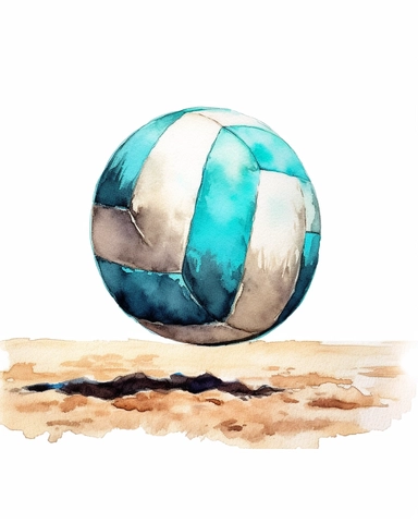 watercolor clipart beach volleyball, hyper realistic, 8k, isolated on white background