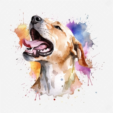 Watercolor dog barking clipart, white isolated background, space out, hd