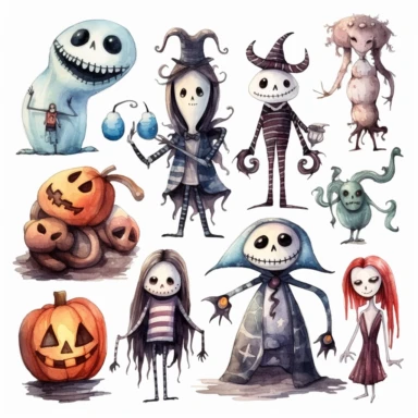 watercolor nightmare before christmas characters clipart