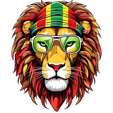 Cute Beautiful Red Yellow Green Lion Face wear glasses for Juneteenth Sublimation Clipart,Cartoon,hyper realistic, intricate detail, illustration style,high solution,on the white background