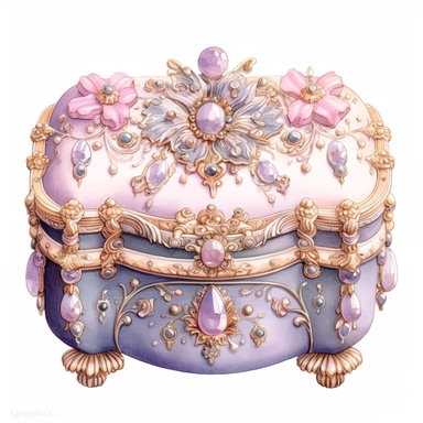 Watercolor detailed intricate jewellery box for a princess in soft colors with diamonds clipart - Image #1 <@1098423716465102849> - Image #1 <@1098423716465102849>