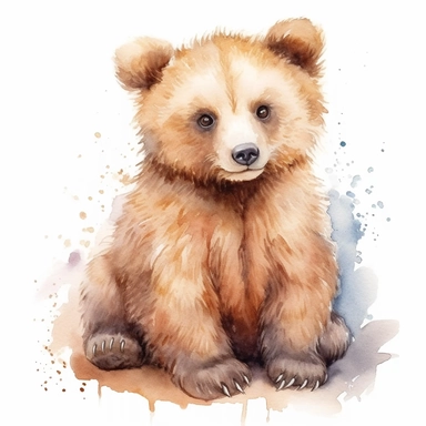 little cute bear, high definition, 16k, insanely detailed, fine detail, sharp focus, watercolor illustration, white background, isolated clipart vector