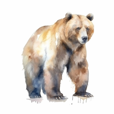 Bear Watercolor isolated on white background, Watercolor Clipart painting, high quality, HD, children's book illustrations, realistic lifelike figures, white background