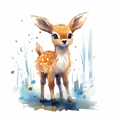 an adorable Deer in the style of watercolour clipart with detailed brush strokes