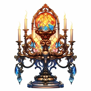 candelabra Lumière from Disney Beauty and the Beast, stained glass window, clipart, white background, by Kawacy