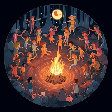 Amidst the crackling embers and the soothing glow, you find yourself surrounded by a circle of fellow artists, all gathered around the magnificent campfire. The night is alive with creativity, and the air is pregnant with possibilities. As you take in the