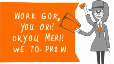 a goodbye message that says Good luck with your new job! and We'll miss you!, for a co-worker who is going to a new job at a new company, women business partners, in the style of 90s corporate America clipart, orange and grey