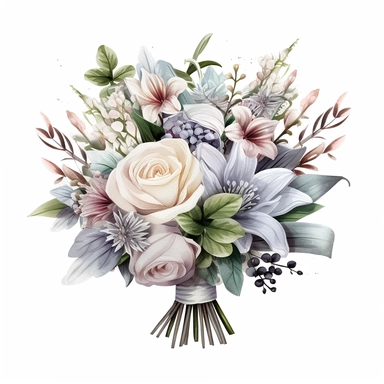 Bride's bouquet, Wedding small Flowers, PNG Clipart, Illustration clipart, 4K, extremely detailed Sublimation Clipart,Cartoon,hyper realistic, intricate detail, illustration style,high solution,on the white background