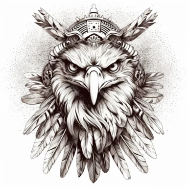 creative tattoostyle eagle clipart scribble, elaborate indian decor, white background
