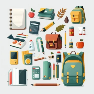 Create a set of digital clipart that showcases the joys of learning and education, designs should feature school supplies, such as pencils, textbooks, and backpacks. white background