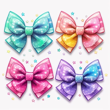 cute Kawaii bow clip art colorful sparkly ribbon bows