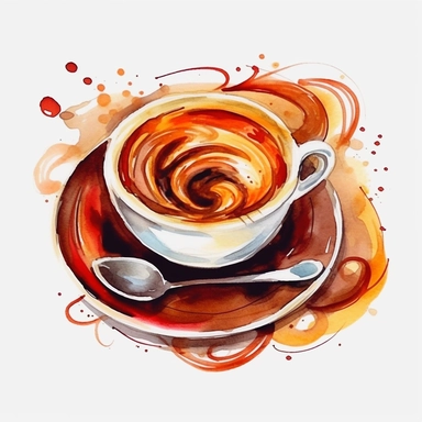 Italian Coffee Cup Watercolor: A delightful watercolor clipart showcasing an espresso cup with swirling aromatic coffee, capturing the passion and love for coffee in Italian culture. (Watercolor, no background)