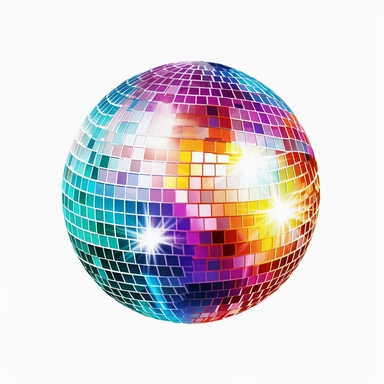 glitter disco ball, detailed, colourful, clipart, white background