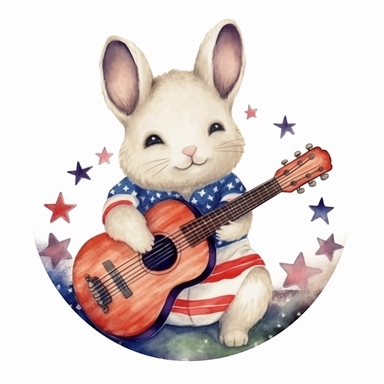 4th Of July cute Chinchilla, watercolor illustration for kids and children, clipart, sublimation, white background