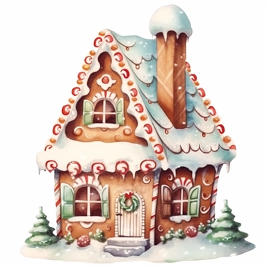 a watercolor gingerbread house, Earthy color pallete, on a white background, gingerbread walls, gingerbread house, gingerbread models, gingerbread, watercolor pencil drawing style, on a white background, clipart, cartoonish style, full body, in the style