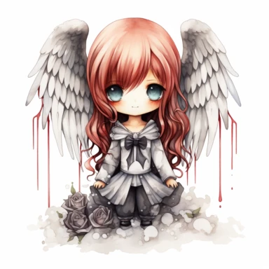 Angel of Death chibi, watercolor, clipart, sublimation, white background