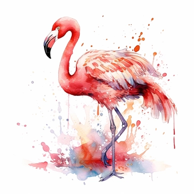 An endearing watercolor Flamingo bird clipart of Flamingo bird playing with elements 300DPI