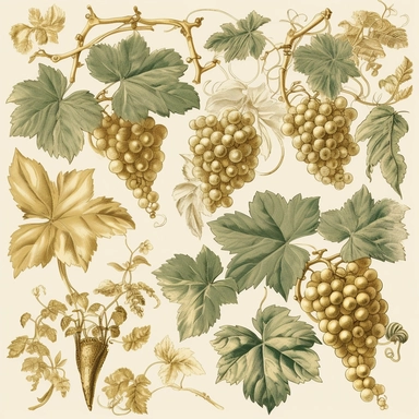 elegant golden and greenish greenish grapes leaves clip art to decorate wine bottle antique retro clip art on white background k8