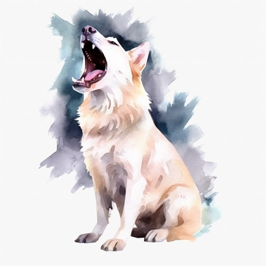 Watercolor dog barking clipart, white isolated background, space out, hd