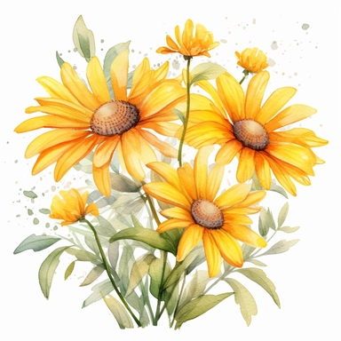 yellow daisy flower clipart, watercolor