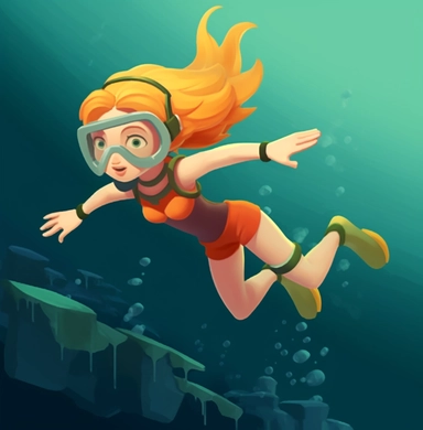 a cartoon girl diving clip arts, in the style of rtx on, robert irwin, michael malm, airbrush art, ken sugimori, xbox 360 graphics, cartoon mis-en-scene