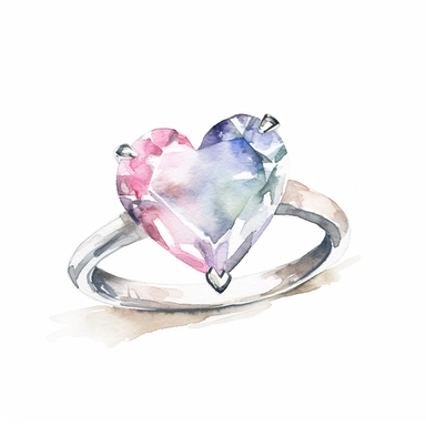 watercolor of engagement ring with heart shaped white diamond clipart