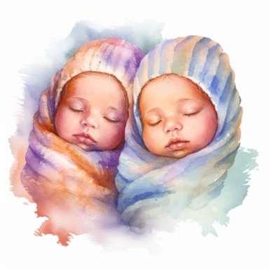 Watercolor beautiful new born twin baby on a cute blanket, clipart, singel clipart, High resolution, 8k