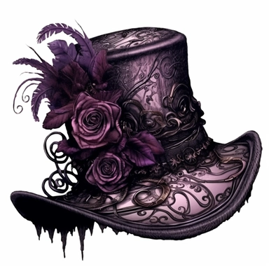 Victorian Gothic fancy formal woman's hat, Lace,dark Gloomy shades of dark purple, mysterious, fantasy, highly detailed, 32k, isoplated on a white background, clipart