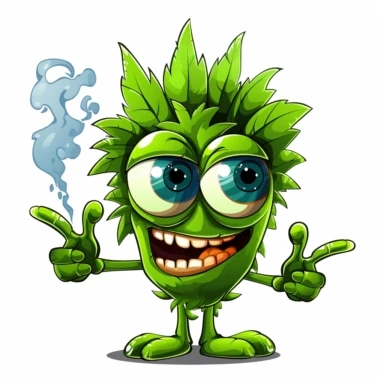2 arms Clipart Stoned cartoon marijuana Leaf Character wit hred eyes and a rolled smoke in one hand