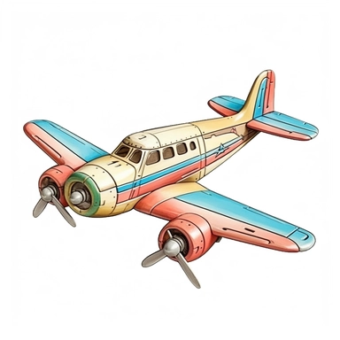 Vintage Hand painted pastel clipart of a toy airplane wall hanger in the style of vintage nursery kitsch Lefton, retro midcentury 1950’s, white background, contour