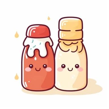 cute clipart icon of ketchup and mayonnaise, anime style, in white background, soft color blending, rounded