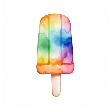 Watercolor A frozen popsicle in a rainbow of colors clipart, Minimalist, isolated white background, 8k