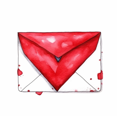Love envelope hand drawn watercolor clipart white background