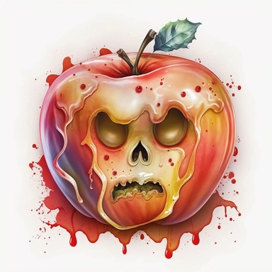 caramel red apple ghost face Halloween theme ,Watercolor style, Clipart,highly detailed on white background