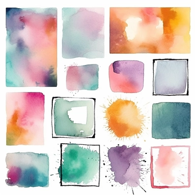 nine abstract watercolor background vector clipart, in different light pastel colors, rectangle frame, hazy romanticism, free brushwork