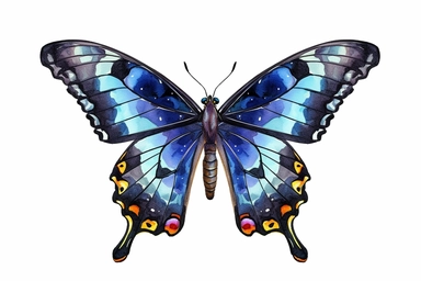 Watercolor, Black swallowtail butterfly, clipart, hd, on a white background, spaced out