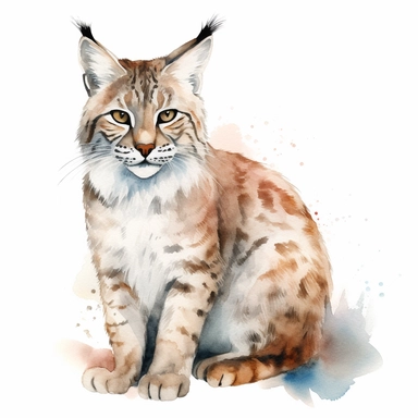Bobcat illustration, watercolor clipart, isolated white background, 8k