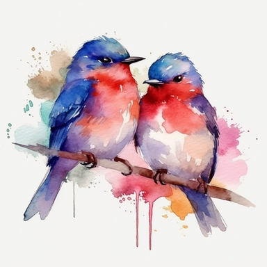 a watercolor a Bird Couple Clipart sublimation clipart graphic, full body, clipart, sticker, a single picture, one image in the frame--no text in the picture--