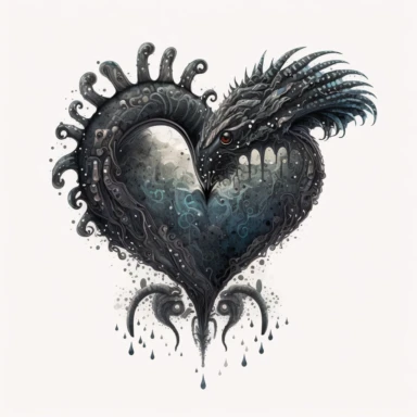 dark academia, heart, fairytale, folk art, hr giger, watercolor, white background, clipart, cute, illustration, comic, glitter, magic
