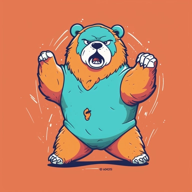 t-shirt design features a vibrant and energetic bear character that exudes a sense of wildness and playfulness. The bear is portrayed in a cartoonish style with exaggerated features, making it instantly eye-catching. The bear is shown standing on its hind legs, towering with an imposing presence. Its body is thick and muscular, emphasizing its strength and power. The fur of the bear is a mix of vibrant colors, like electric blue, neon green, and hot pink, creating a visually striking contrast. T