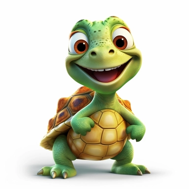 a cute adorable turtle with a big smile, full body image, pixar style, clipart, white background