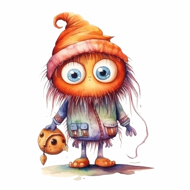 cute Halloween Monster , for Kids, Aquarell,funny, White Background, Clipart