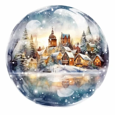 one christma clipart on a white background, clear snowball clip art with houses, ornaments and snowflakes, in the style of naturalistic, atmospheric animal paintings, tanya shatseva, translucent water, emerald and brown, forestpunk, panoramic scale, depictions of theater , no watermark, text, 300 DPI , typography, shapes do not stick together, no text in the picture, on a white background