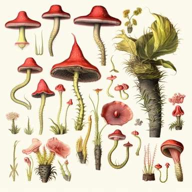 Clipart, vintage, watercolor, Carnivorous plants, botanical illustration, hand drawn, texture