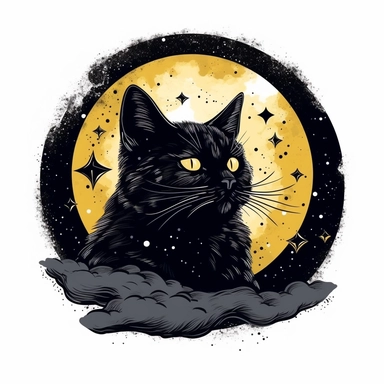 black cat on sky star, clipart, white background, Tshirt Design