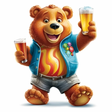 Happy Care Bear with a beer on his belly, clipart