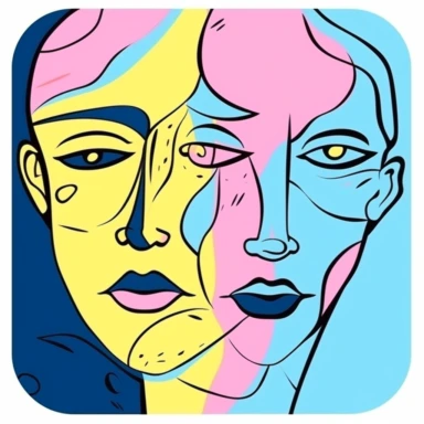 face illustration cartoon portraits face line illustration human face clipart silhouette, in the style of pink and azure, pop art style, handsome, light yellow and light navy, vibrant figurative expressionism