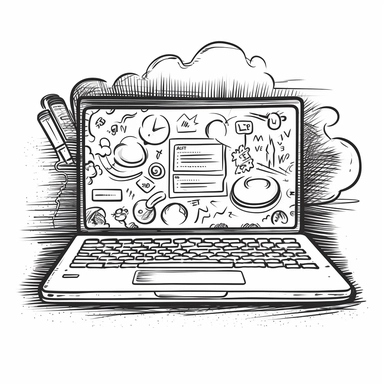 A laptop displaying a live chat window, symbolizing the use of modern communication tools and strategies to engage and convert website visitors into leads. high-contrast sketch,black and white, strong design elements, clipart