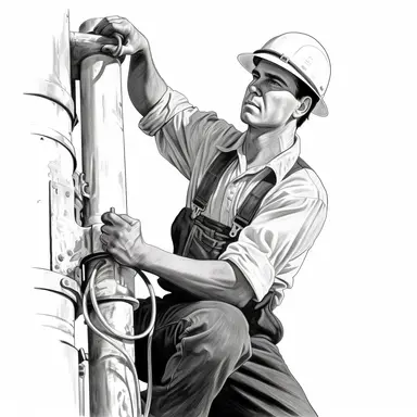 a Bell telephone line repairman in 1950. black and white clipart drawing style, realistic