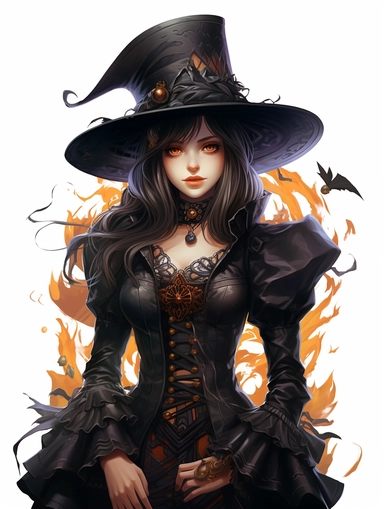 halloween haunted scary gothic steampunk witch by esmaav, magic, in the style of colorful fantasy realism, bold, manga, sticker art, clipart png, photorealistic, watercolor, digital painting, WHITE BACKGROUND, fantasy style, realistic, painting, 8k, ultra details,